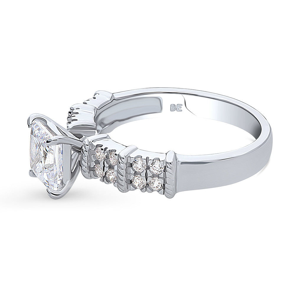 Angle view of Solitaire 1.2ct Princess CZ Ring in Sterling Silver, 5 of 9