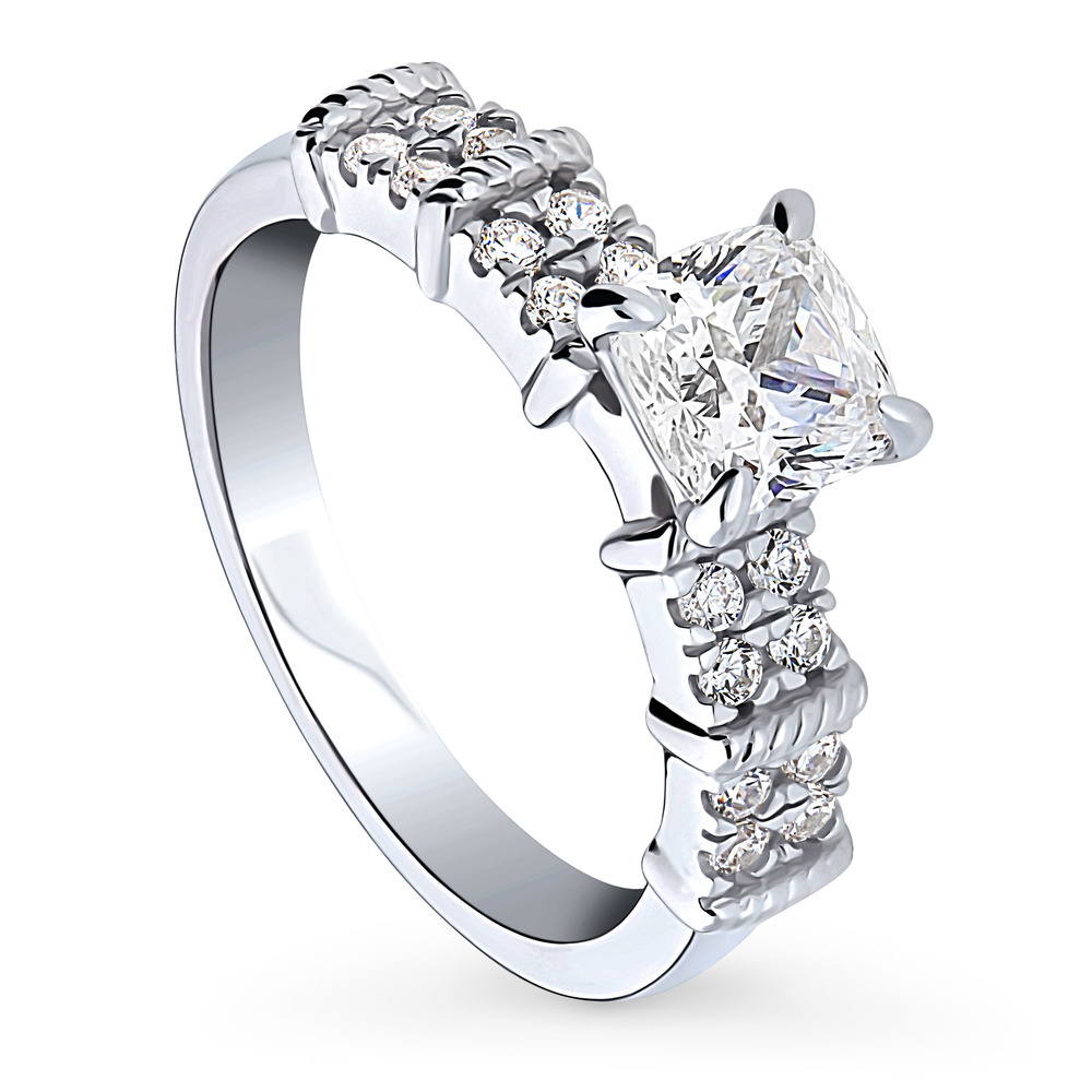 Front view of Solitaire 1.25ct Cushion CZ Ring in Sterling Silver, 4 of 9