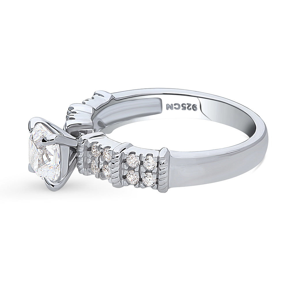 Angle view of Solitaire 1.25ct Cushion CZ Ring in Sterling Silver, 5 of 9