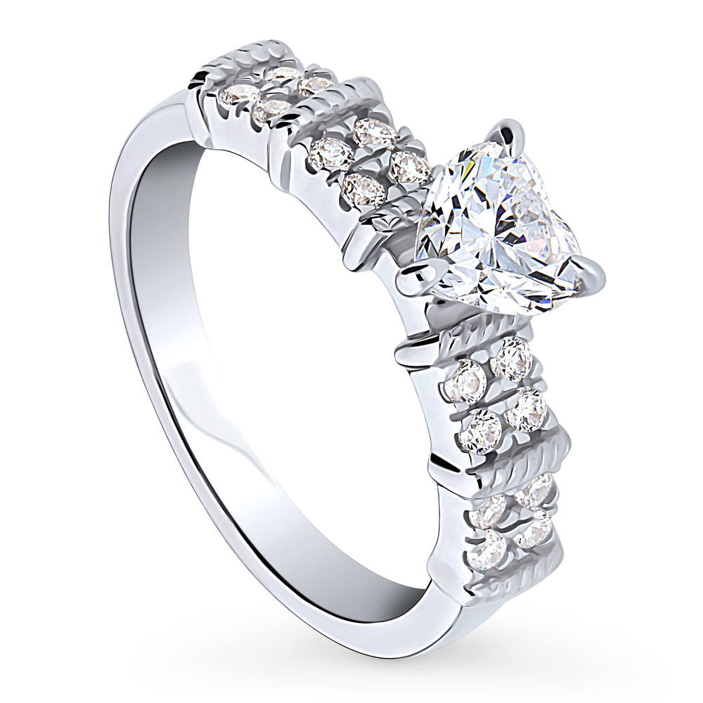 Front view of Solitaire Heart 0.7ct CZ Ring in Sterling Silver, 4 of 9