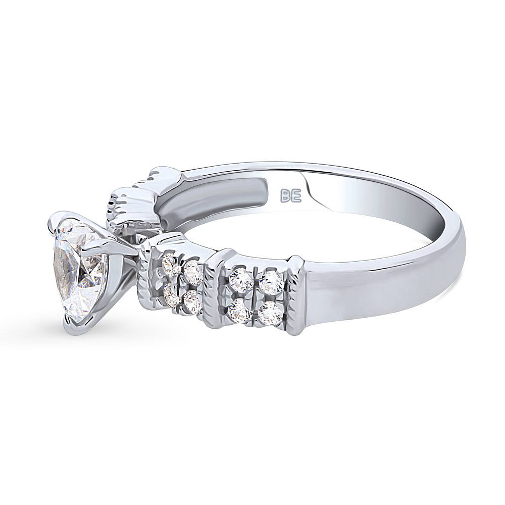 Angle view of Solitaire Heart 0.7ct CZ Ring in Sterling Silver, 5 of 9