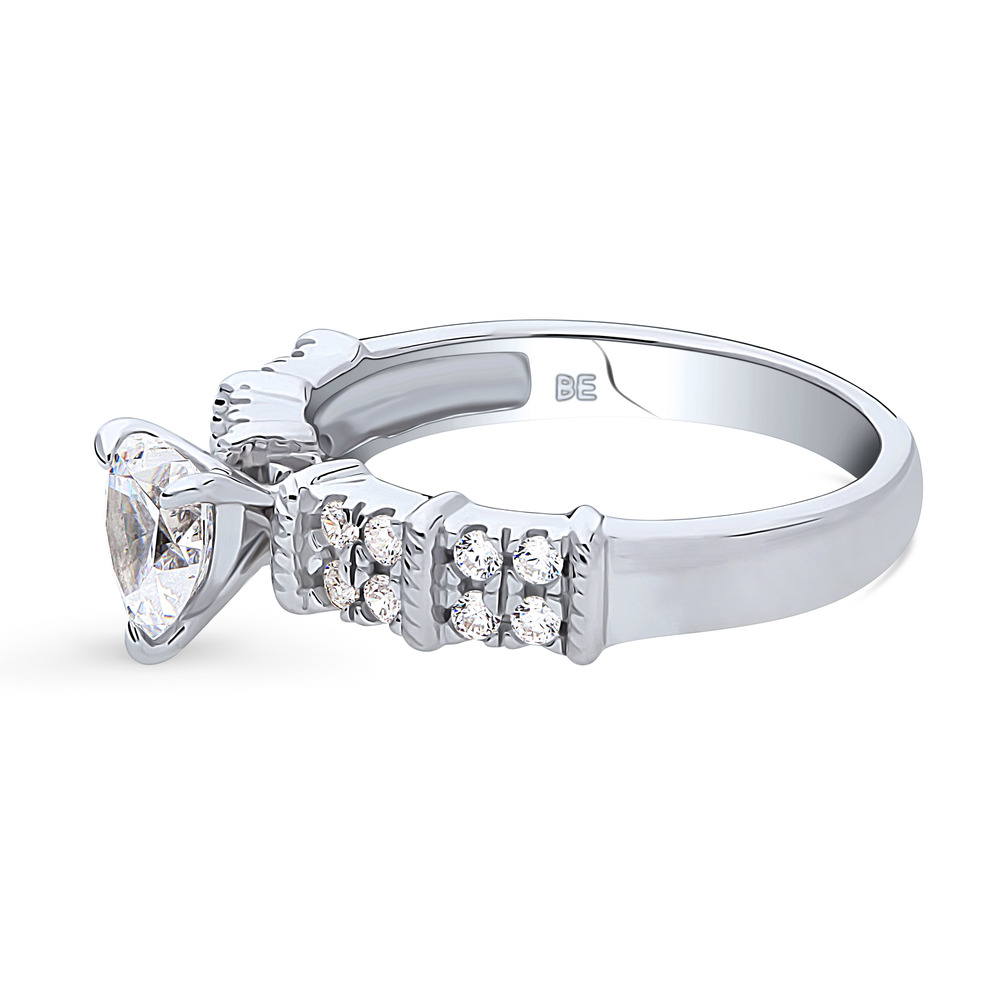 Angle view of Solitaire Heart 0.7ct Heart CZ Ring in Sterling Silver, 5 of 9