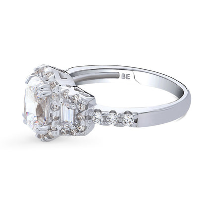 3-Stone Halo Art Deco 1.2ct Oval CZ Ring in Sterling Silver