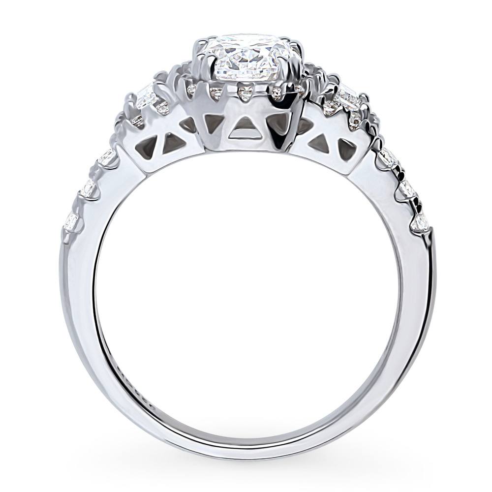 Alternate view of 3-Stone Halo Art Deco 1.2ct Oval CZ Ring in Sterling Silver, 8 of 11