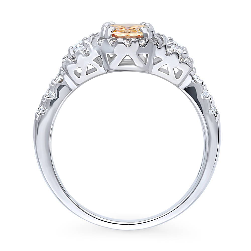 Alternate view of 3-Stone Halo Yellow Oval CZ Ring in Sterling Silver, 8 of 9