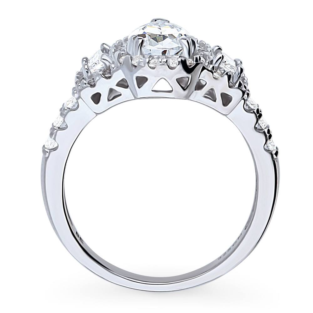 3-Stone Halo Pear CZ Ring in Sterling Silver