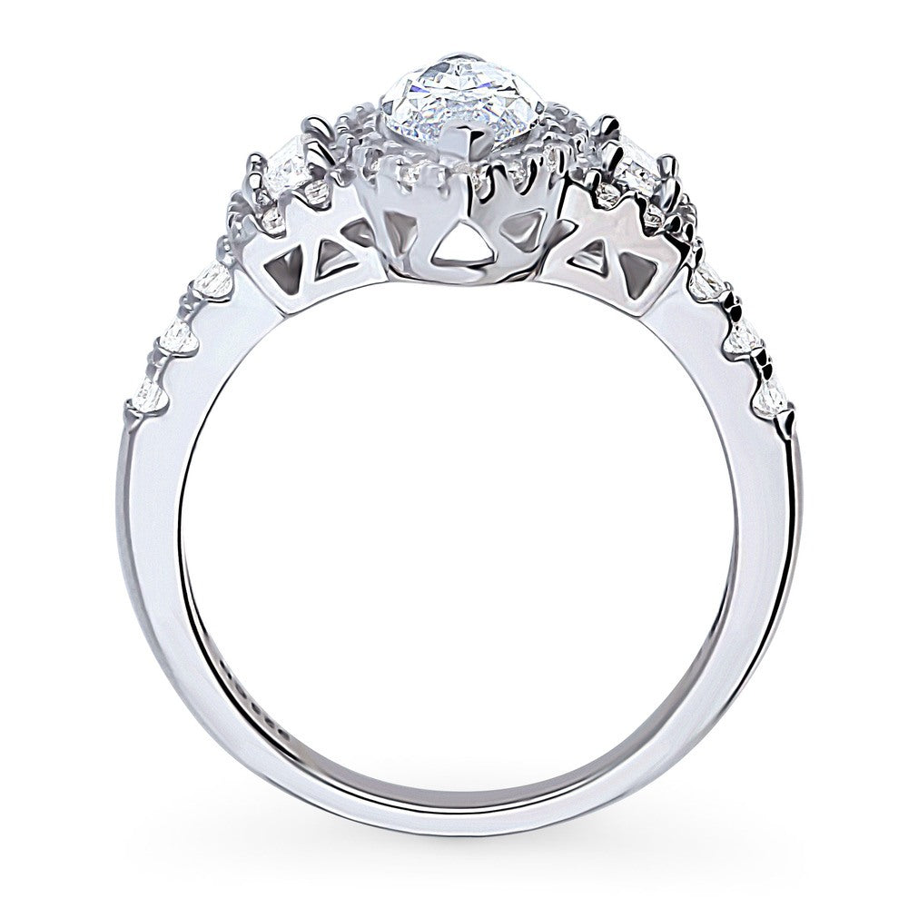 Alternate view of 3-Stone Halo Marquise CZ Ring in Sterling Silver, 8 of 11
