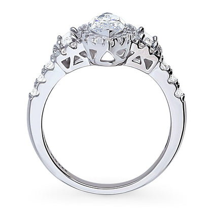 3-Stone Halo Art Deco 1ct Marquise CZ Ring in Sterling Silver