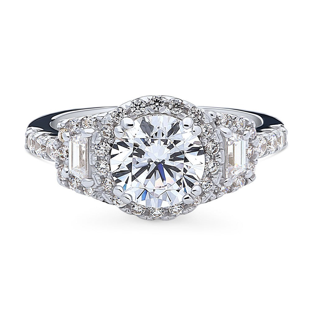 3-Stone Halo Art Deco 1.6ct CZ Ring in Sterling Silver