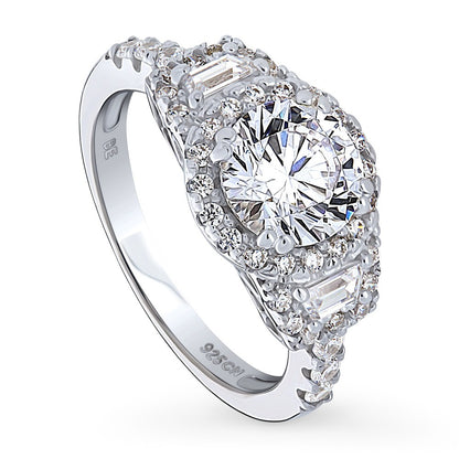 3-Stone Halo Art Deco 1.6ct CZ Ring in Sterling Silver