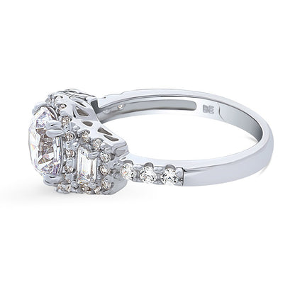 3-Stone Halo Art Deco 1.6ct CZ Ring in Sterling Silver