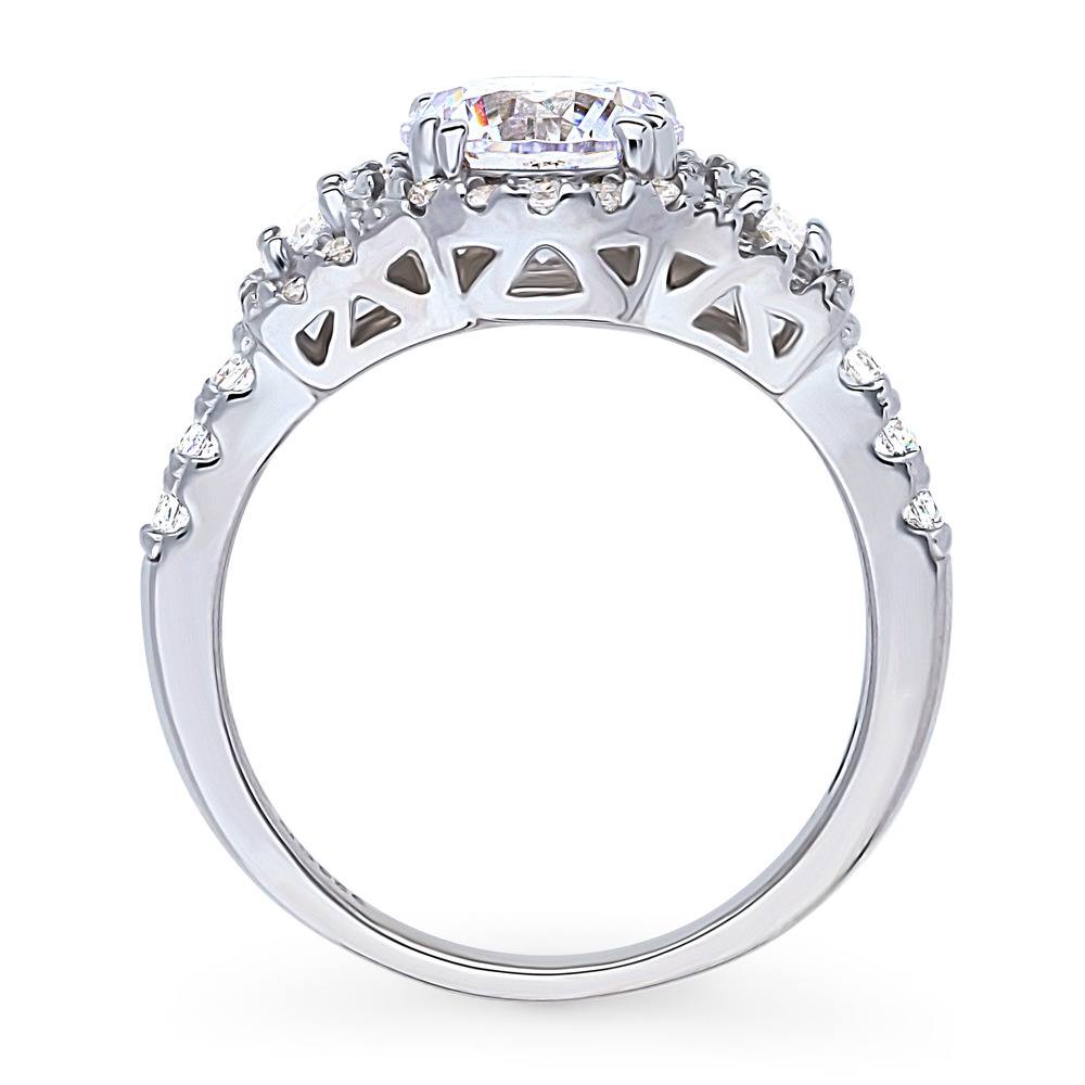 Alternate view of 3-Stone Halo Round CZ Ring in Sterling Silver, 8 of 11