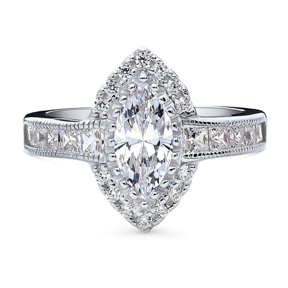 Halo Milgrain Marquise CZ Ring in Sterling Silver