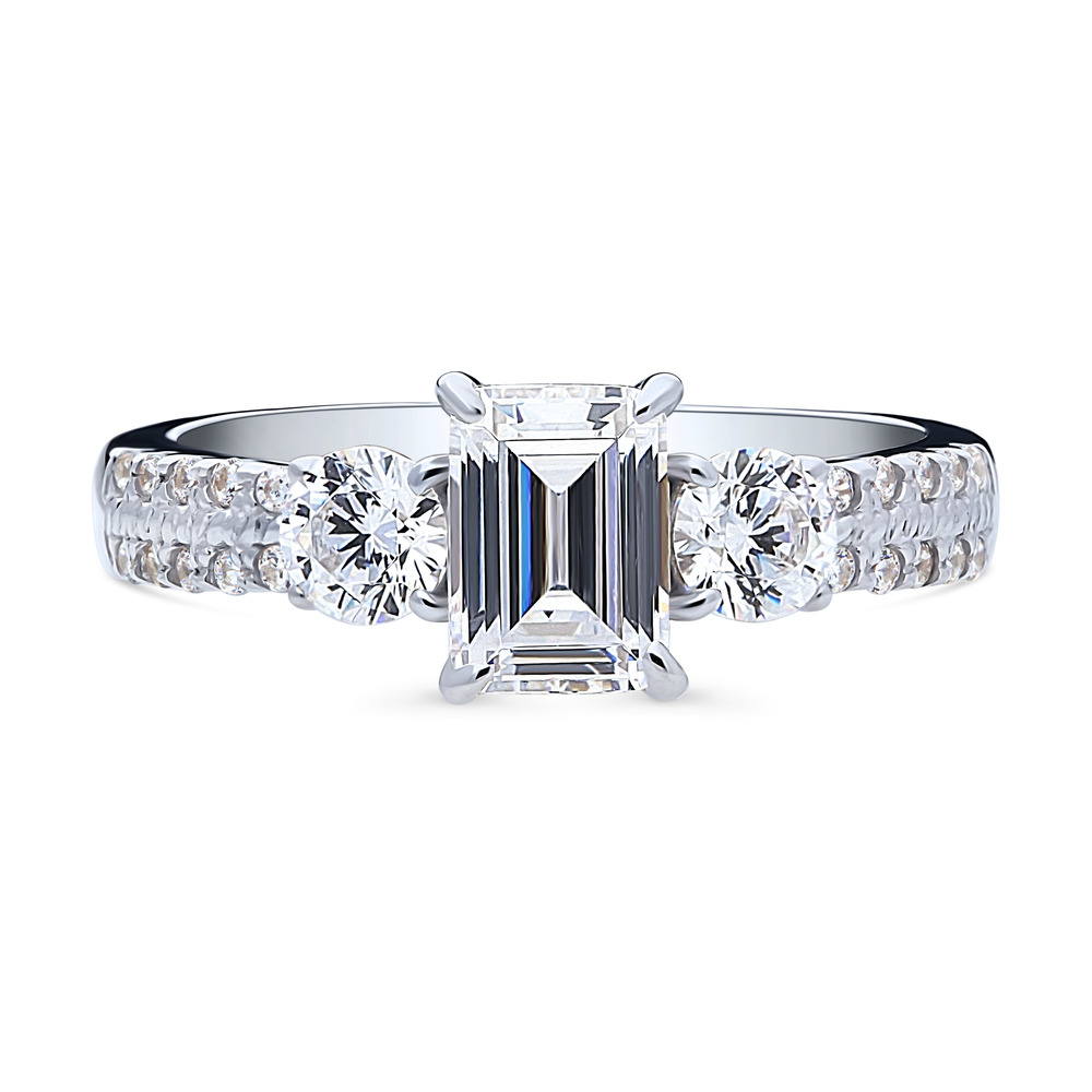 3-Stone 1ct Emerald Cut CZ Ring in Sterling Silver