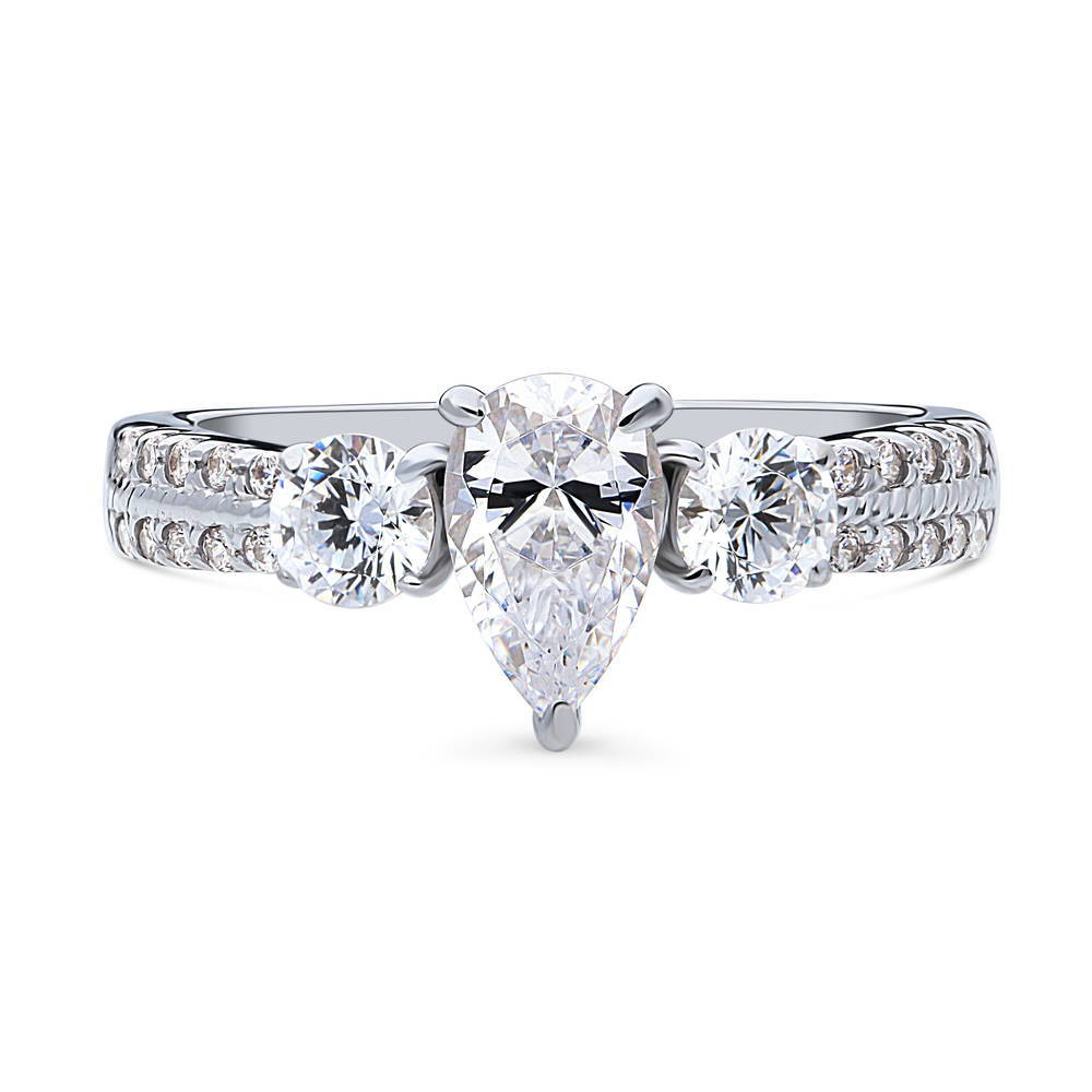 3-Stone 0.8ct Pear CZ Ring in Sterling Silver, 1 of 9