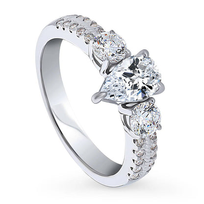 3-Stone 0.8ct Pear CZ Ring in Sterling Silver