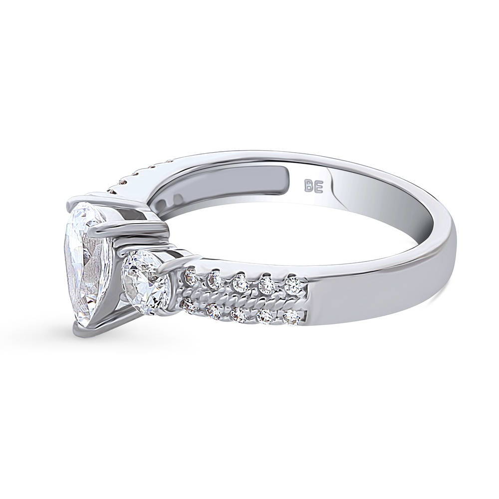 Angle view of 3-Stone 0.8ct Pear CZ Ring in Sterling Silver, 5 of 9