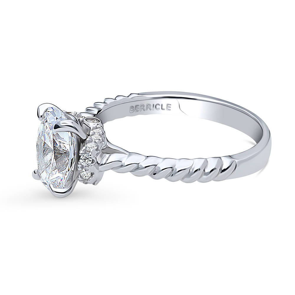 Angle view of Woven Solitaire CZ Ring in Sterling Silver, 5 of 9