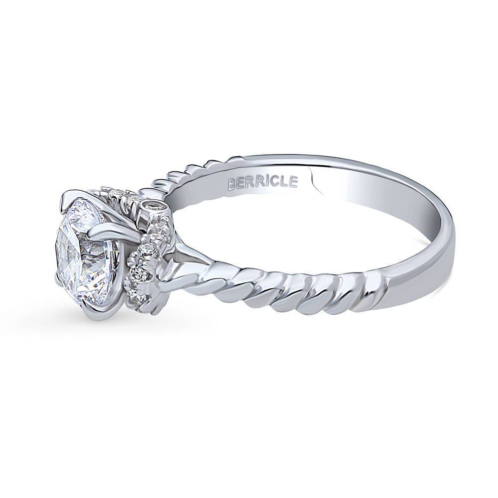 Angle view of Woven Solitaire 1.25ct CZ Ring in Sterling Silver, 5 of 9