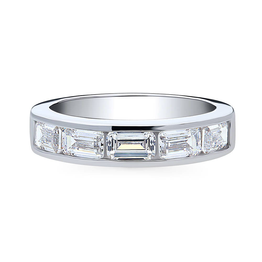 5-Stone Channel Emerald Cut CZ Half Eternity Ring in Sterling Silver, 1 of 9