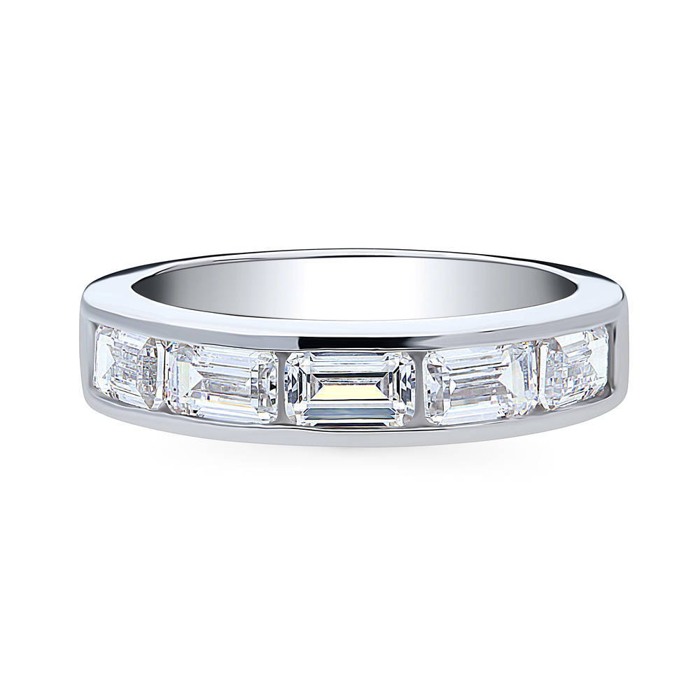 5-Stone Channel Emerald Cut CZ Eternity Ring in Sterling Silver, 1 of 9