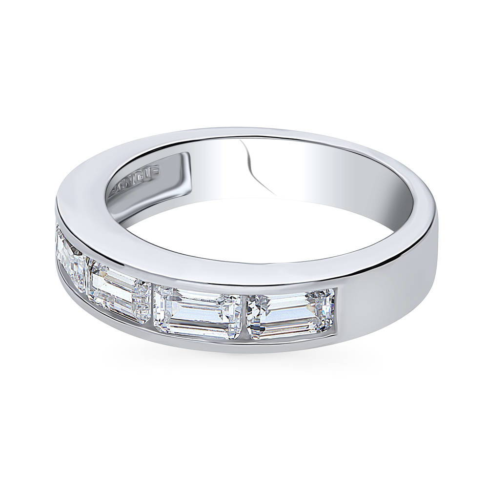Angle view of 5-Stone Channel Emerald Cut CZ Eternity Ring in Sterling Silver, 5 of 9