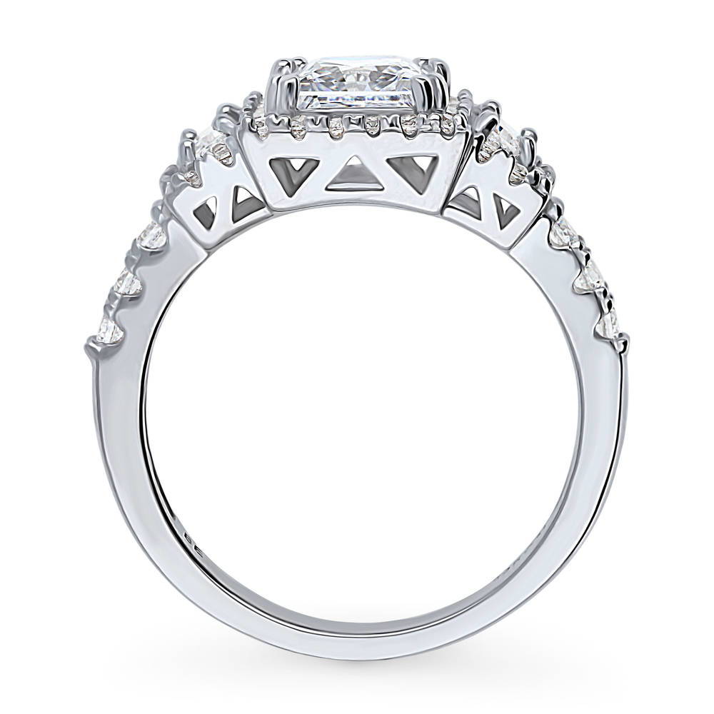 Alternate view of Halo 3-Stone Art Deco 1.2ct Princess CZ Ring in Sterling Silver, 8 of 11
