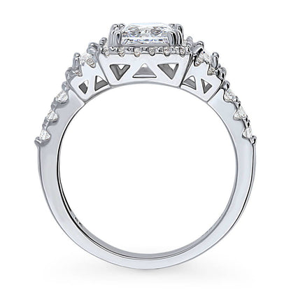Halo 3-Stone Art Deco 1.2ct Princess CZ Ring in Sterling Silver