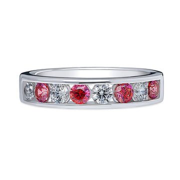 Red Channel Set CZ Stackable Half Eternity Ring in Sterling Silver