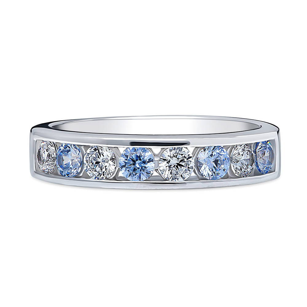 Greyish Blue Channel CZ Stackable Half Eternity Ring in Sterling Silver