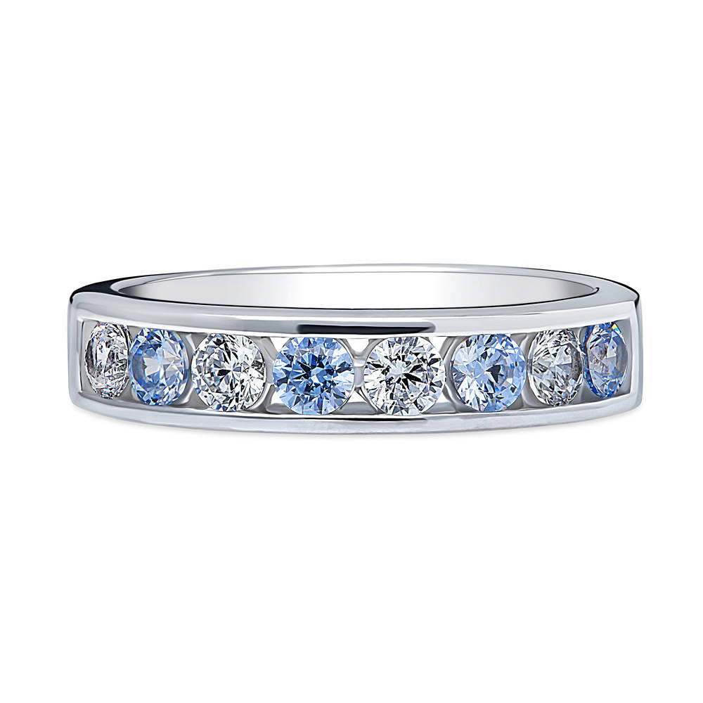 Greyish Blue Channel CZ Eternity Ring in Sterling Silver
