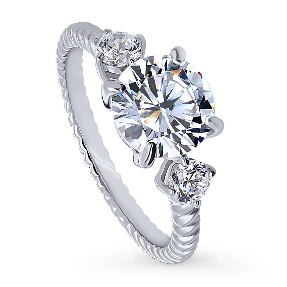 Front view of 3-Stone Woven 2ct CZ Ring in Sterling Silver, 4 of 10