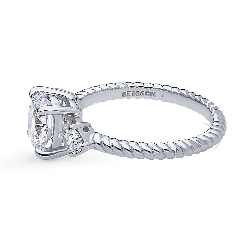 Angle view of 3-Stone Woven 2ct CZ Ring in Sterling Silver, 5 of 10