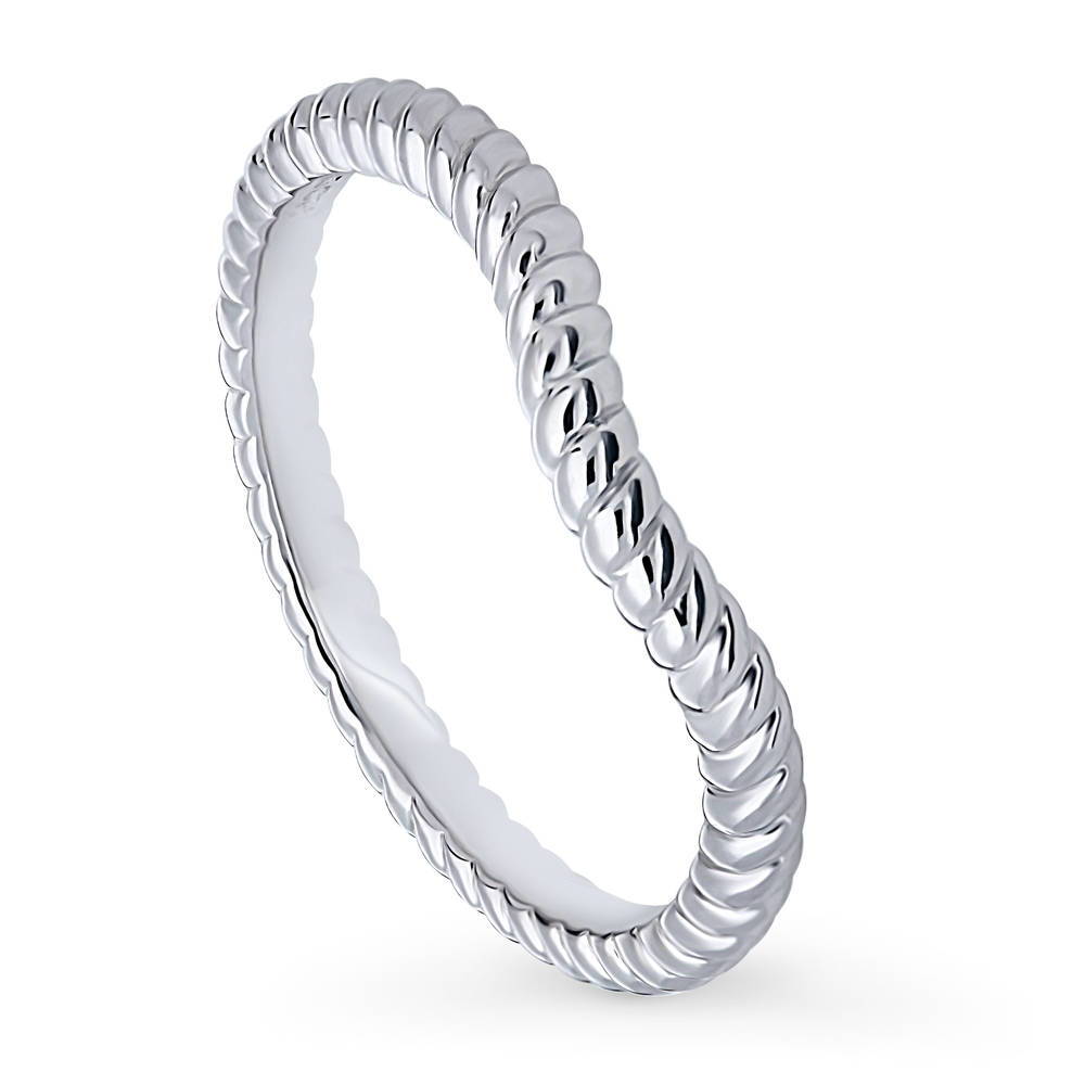 Front view of Woven Curved Band in Sterling Silver