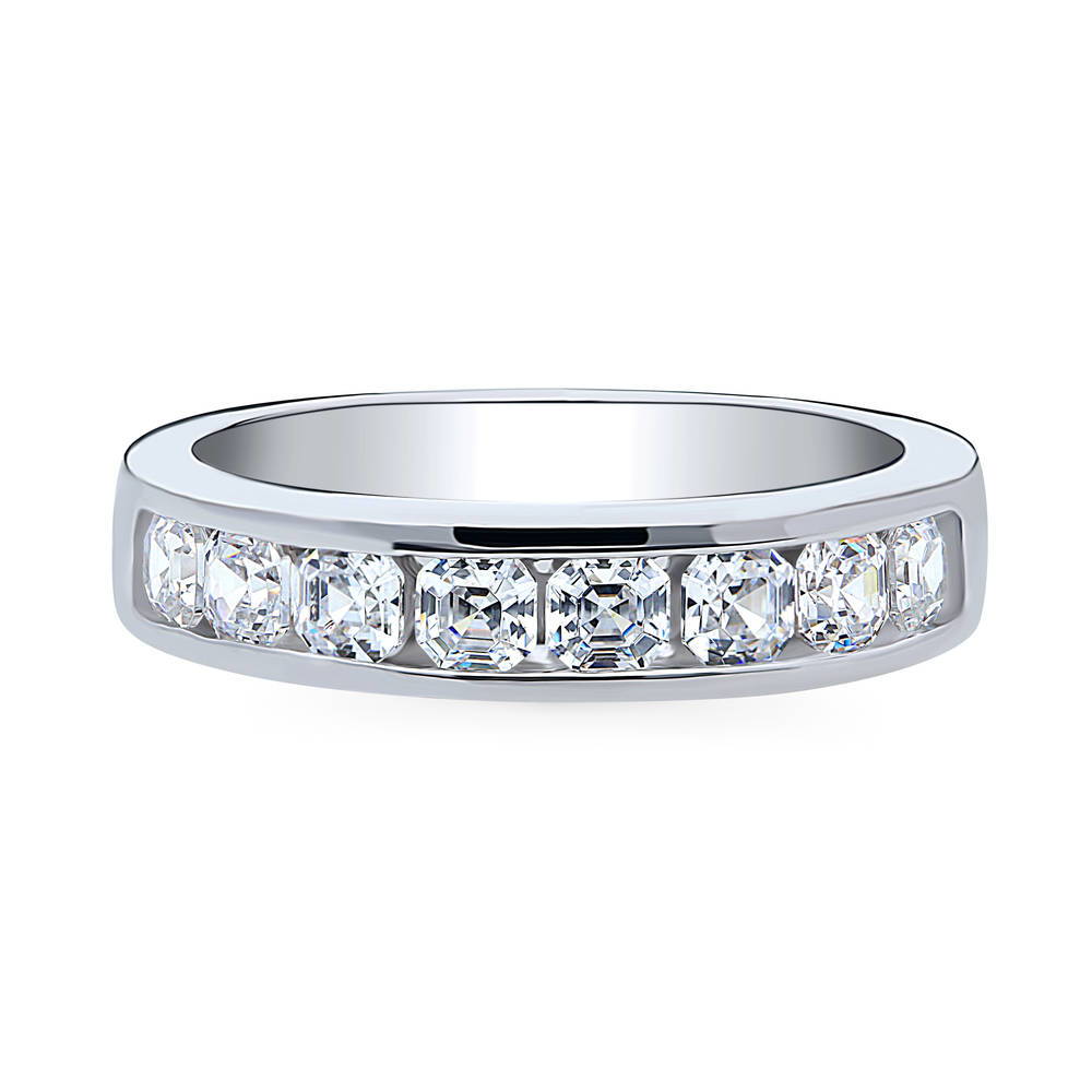 Channel Set Asscher CZ Half Eternity Ring in Sterling Silver, 1 of 13