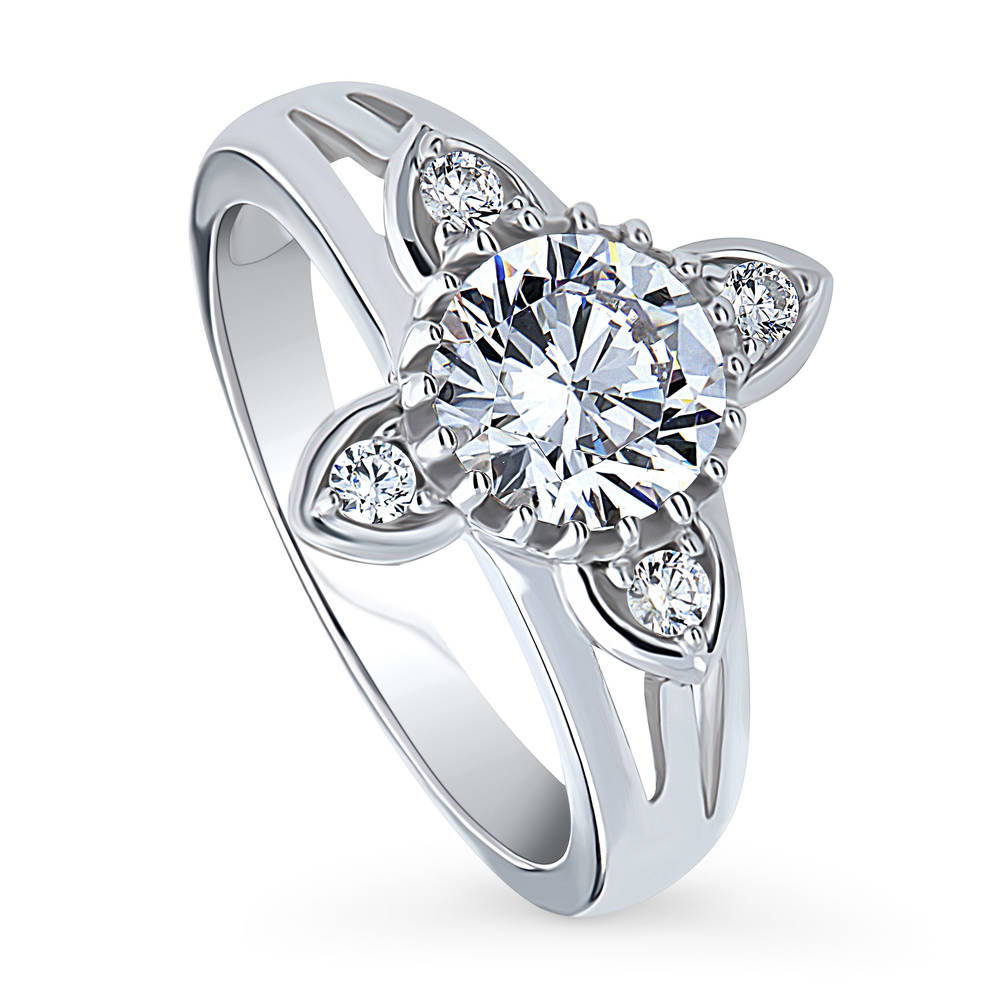 Front view of Flower CZ Ring in Sterling Silver, 4 of 9