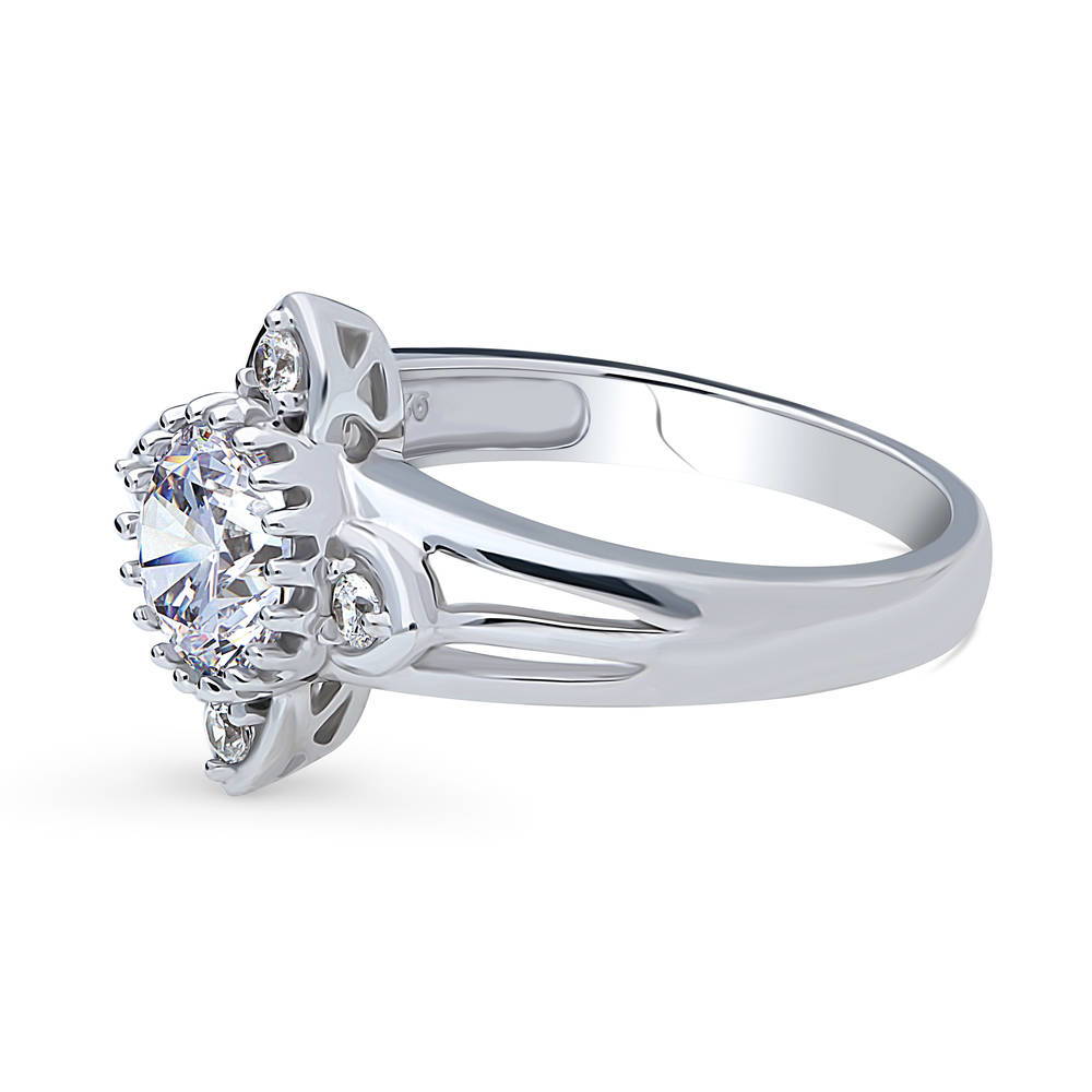 Angle view of Flower CZ Ring in Sterling Silver, 5 of 9