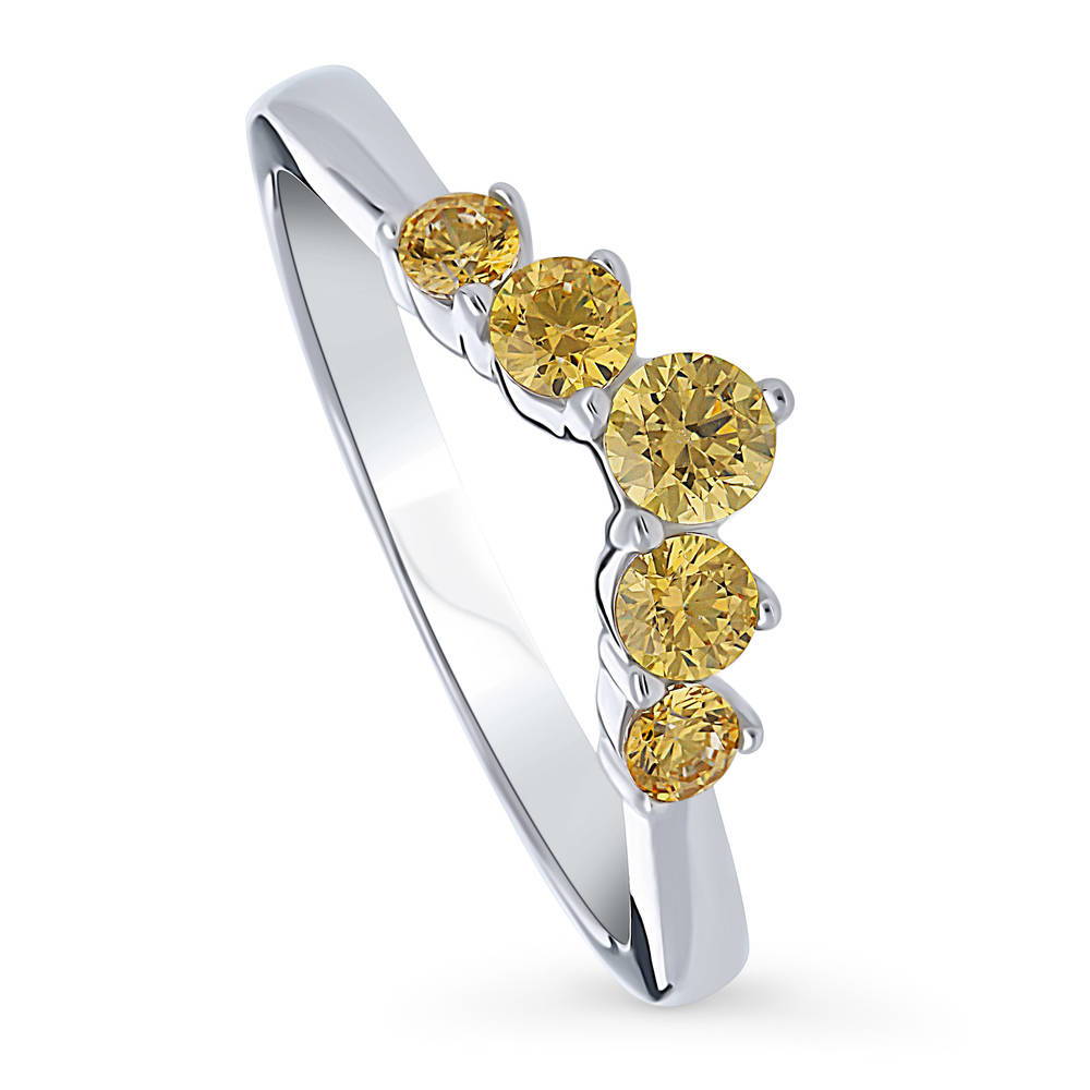 Front view of 5-Stone Wishbone CZ Stackable Band in Sterling Silver, 4 of 9