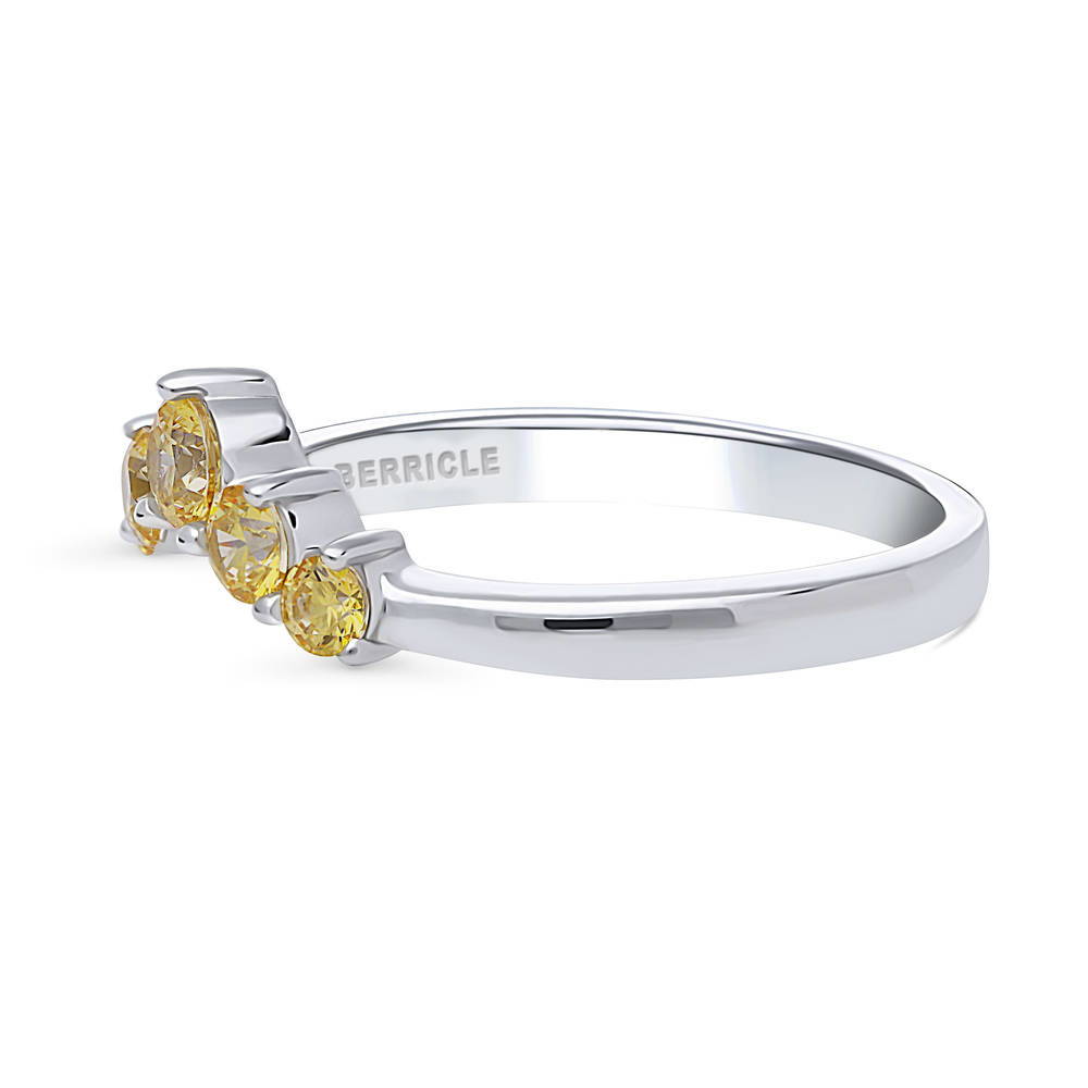 Angle view of 5-Stone Wishbone Chevron V Shaped CZ Band in Sterling Silver, 5 of 9