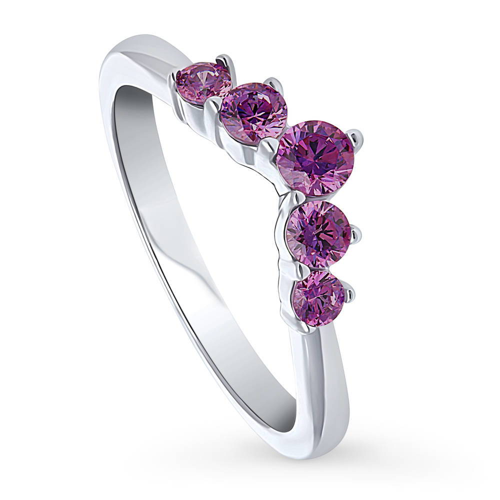 Front view of 5-Stone Wishbone CZ Stackable Band in Sterling Silver, 4 of 9