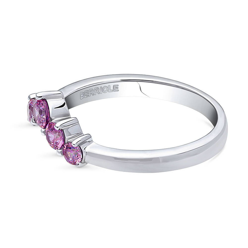 Angle view of 5-Stone Wishbone CZ Stackable Band in Sterling Silver, 5 of 9