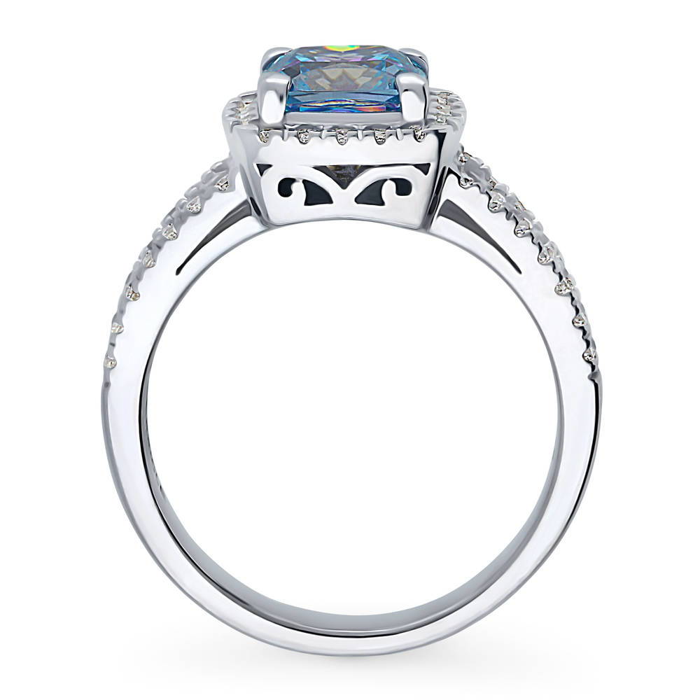 Alternate view of Halo Purple Aqua Cushion CZ Split Shank Ring in Sterling Silver, 8 of 9