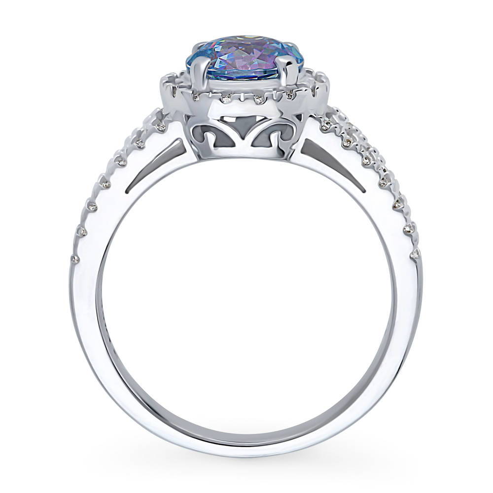 Alternate view of Halo Purple Aqua Round CZ Split Shank Ring in Sterling Silver, 8 of 9