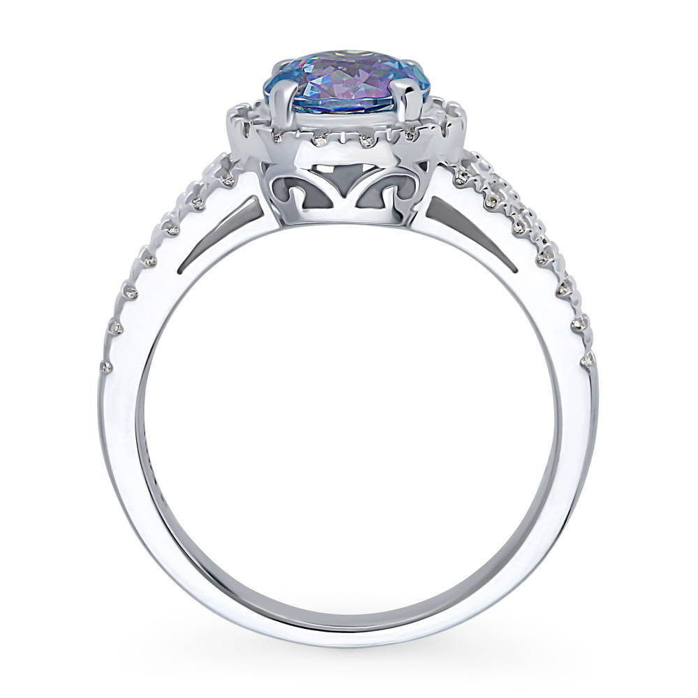 Alternate view of Halo Purple Aqua CZ Split Shank Ring in Sterling Silver, 8 of 9