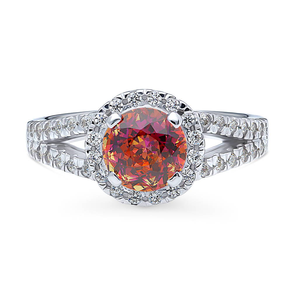 Halo Red Orange CZ Split Shank Ring in Sterling Silver, 1 of 9