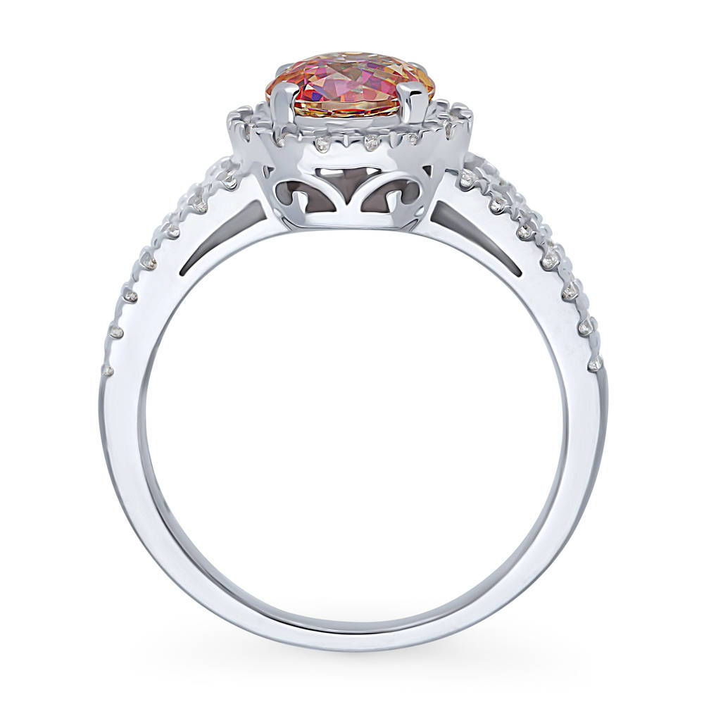 Alternate view of Halo Red Orange Round CZ Split Shank Ring in Sterling Silver, 8 of 9
