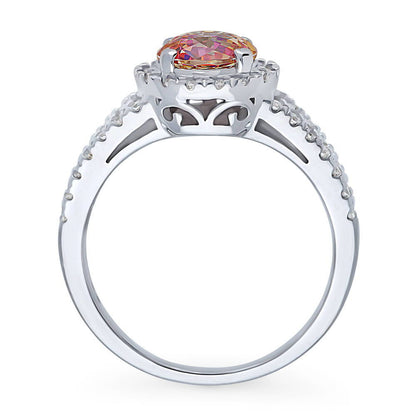 Halo Red Orange CZ Split Shank Ring in Sterling Silver
