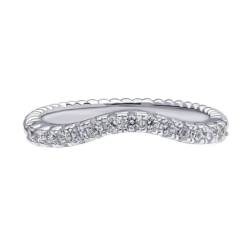 Woven Wishbone Chevron CZ Eternity Ring in Sterling Silver