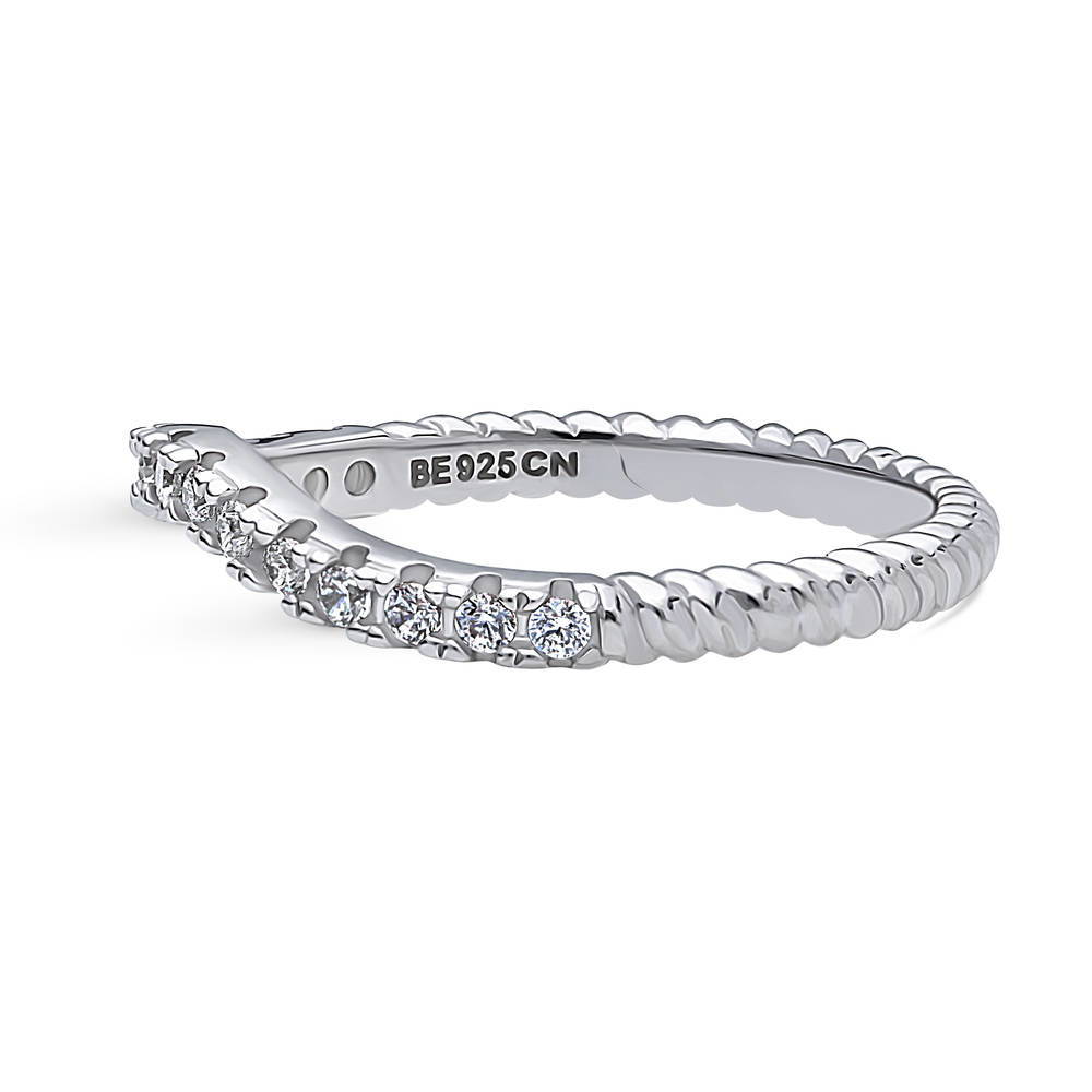 Angle view of Woven Wishbone Chevron CZ Eternity Ring in Sterling Silver, 5 of 9
