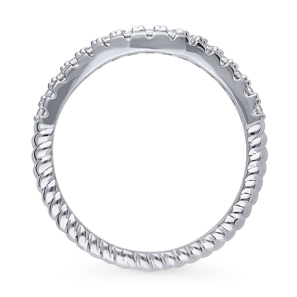 Woven Wishbone CZ Curved Half Eternity Ring in Sterling Silver